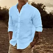 Men's Linen Shirt Summer Shirt Beach Wear Button Up Shirt Untucked Shirts Plain Vacation Casual White Yellow Pink Blue Long Sleeve Lapel Spring Summer Clothin