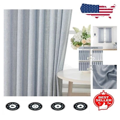 Stylish Semi Sheer Curtains - Chambray Blue Pinch Pleat Drapes, 63 Inch Length