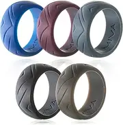 Silicone Wedding Ring for Men - New V-Lines Pattern - Rubber Wedding Band Set for Him, Men's Active Lifestyle Fashion Rings Packs, Safe Material and High Durability