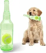Squeaky Chew Toy for Dogs, TPR Bottle with Tennis Ball Inside (Green, Small)