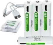 4X USB AAA Rechargeable Batteries 1.5V Li-ion With USB C Charging Cable 700mWh