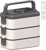 Kenuket Bento Box Lunch Box, Adult Container with 3L Large Capacity, Microwave Safe 3 Layers Stackable Leakproof Food Dividers and Sauce Boxes for Kids Adults A-White