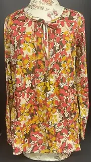 NWT Eddie Bauer Autumn Floral Peasant Blouse Long Sleeve Sz. Medium MRSP: $59.50