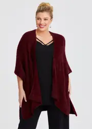 [Taking Shape] Taking Shape Fuzzy Cape in Dark Wine - Women's Accessories Dark Wine