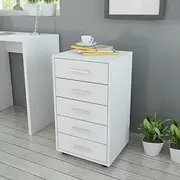 Office File Cabinet, Side Cabinet, Storage Cabinet Organiser, Compact Chest of Drawers with Castors 5 Drawers White