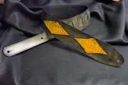 leather guitar strap custom made all by hand 3" Patches Tuscon snake SB yel