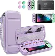 Fintie Switch Accessories Bundle, 10 in 1 Switch (NOT OLED/Lite) Accessories Kit with Nintendo Switch Carrying Case, Clear Cover, Screen Protector and Switch Joy-Con Thumb Grip (purple)