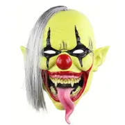 Halloween Festival Party Latex Green Face Clown Frightened Mask, with Hair