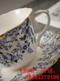 在飛比找Yahoo!奇摩拍賣優惠-愛莉卡貝葉 歐式青花中古陶瓷咖啡杯 復古碎花鍍金杯碟