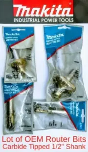 MAKITA Lot -4 OEM Tungsten Carbide Tipped Router Bits with 1/2" Shanks CLEARANCE
