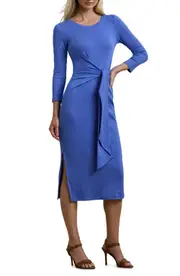Lauren Ralph Lauren Tie Front Long Sleeve Cotton Blend Knit Dress