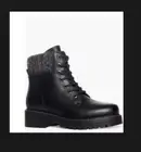 AquaDiva Britt Boots Womens 5.5 Black Combat Leather Zip Knit Cuff 36 EU NIB