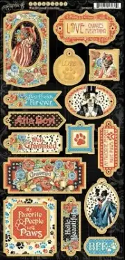 Graphic 45 - Well Groomed - Chipboard Embellishment Cat Dog Tags Motif Icons