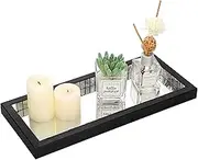 Hipiwe Mirror Vanity Tray Perfume Tray Black Wooden Decorative Tray Coffee Table Centrepiece Makeup Cosmetic Jewelry Organizer Tray for Dresser Bathroom