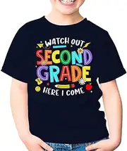 [SDVN] Watch Out Second Grade Here I Come 2nd Grade Back to School Unisex Kids Shirt Gift Boy Girl Youth T-Shirt (Navy;XL)