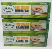 3 Boxes BioBag Compostable Food Storage Resealable Bags 20 Quart Size New