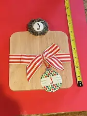 New Mud Pie Christmas Holiday Wood Cheese Board Initial J