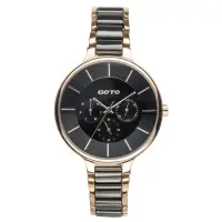在飛比找momo購物網優惠-【GOTO】簡約三眼半陶帶手錶-IP玫x黑(GS0097B-