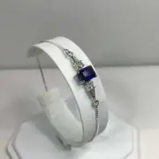 3Ct Emerald Cut Simulated Sapphire adjustable Bolo Bracelet925 Silver GoldPlated