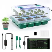 12 Cell Seed Starter Kit with Grow Light and Heating Mat Reusable Trays