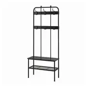 NIPÅSEN coat rack and bench w shoe storage, black, 190x35x79 cm