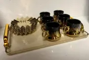 Turkish Coffee Tea Cup Set of 6 with Saucers & Tray Luxury Arabic Greek Gift Set
