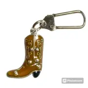 Cowboy Boot Zipper Pull Bag Purse Charm Brown Enamel Cowgirl Country Western