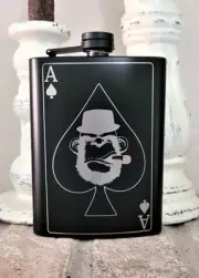 Liquor Hip Pocket Flask Bundle Engraved Ape Ace of Spades Designed Drinking Gift