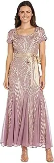 [R&M Richards] Womens Sequined Belted Evening Dress