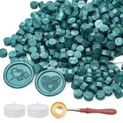Metallic Duck Green Sealing Wax Beads, 370 Pieces Octagon Wax Seal Beads Kit wi
