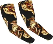 [HOPWODE] Gold Rose Pattern Adult Ice Silk Arm Sleeves White Arm Sleeves Thumbhole Cooling Sleeves Outdoor Supplies, Black