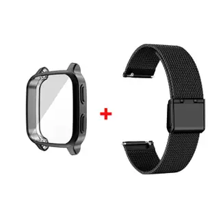 二合一保護殼+金屬錶帶適用於Garmin Venu SQ/SQ2/SQ2 music 不銹鋼錶帶 全覆蓋保護套