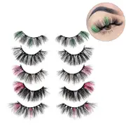 Nevenka 5 Pairs Glitter Mink Lashes Colored False Eyelashes Reusable-SetA