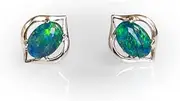 [Opal Gallery] GENUINE Opal Earrings - Dainty Australian Triplet Opal Earring in Sterling Silver White Gold Plated Women's Jewellery