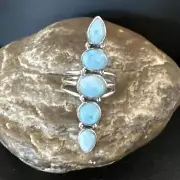 WoMens Cluster Blue Larimar Navajo Sterling Silver Ring Size 9.5 15938