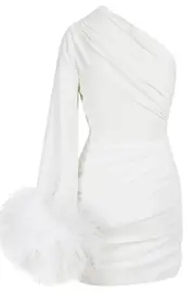 [GIGII'S] ADEN FEATHERED MINI DRESS S WHITE