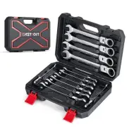 12-Piece Flex-Head Ratcheting Wrench Set, Metric 8-19mm, Chrome Vanadium Steel