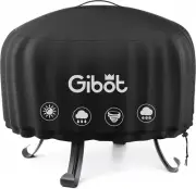 Round 32 Inch Fire Pit Cover, Waterproof Heavy Duty 600D Polyester, Fits 29" to