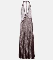 [Adriana Degreas] Adriana Degreas Open-back sheer lace maxi dress AU 14 brown