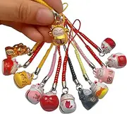 EatingBiting 12PCS Random Fortune Lucky Japanese Beckoning Cat Maneki Neko Keyring Keychain Key Rings, Fengshui Fortune Lucky Cat Kitty Key Chains Keyrings Keychain good health mascot Avoid evil