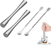 ZANZER 2 x 8-inch Stainless Steel Cocktail Muddler with 2 Stirring Spoons, Bar Tool and Accessory Set for Making and Creating Delicious Mojitos, Fruity Drinks and Beverages in a Variety of Containers