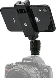 SOH Universal 1/4" Swivel Mini Ball Head, Panoramic Tripod Head + Dual Hot Shoe Mount DSLR Camera Mount Adapter Photograph Attachment Accessories for Action Cameras Cam Smartphone Light Microphone