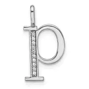 14K White Gold Real Diamond Lower Case Letter P Initial Pendant