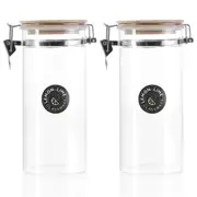 2x Lemon & Lime Camden 1.45L/22.5cm Glass Clip Jar Container Clear w/ Bamboo Lid