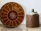 Boho Home Footrest Round Ottoman Unstuffed Leather Moroccan Pouffe