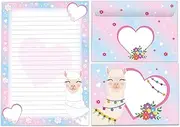 Writing Paper Set A5 Lined Colouring with Envelope for Girls Kids School Llama Alpaca Pink Heart (1 Pad of 25 Sheets + 15 Matching Printed Envelopes)