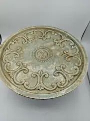 Lrge Cake Plate Stand Ceramic Privilege International 12.5" X 7" Distressed Look
