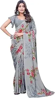 [Mithila Root] Indian Chiffon Silk Blend Festive Sari Floral Pattern Saree For Women With Unstitched Blouse Piece