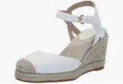 Cole Haan Cloudfeel White Linen/Natural Ankle Strap Wedge Heeled Sandals size 9