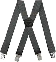 [Generic] Men's 40mm Wide High Elastic Suspenders Leather Braces Trousers Solid Color Strip Pattern